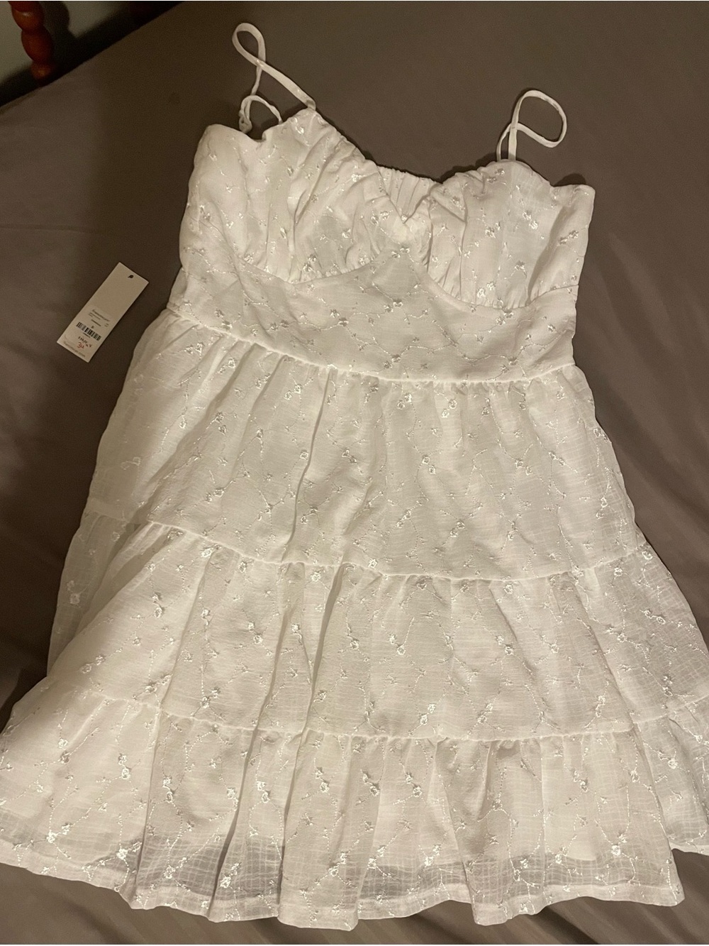Trixxi White Embroidered Spaghetti Strap Dress